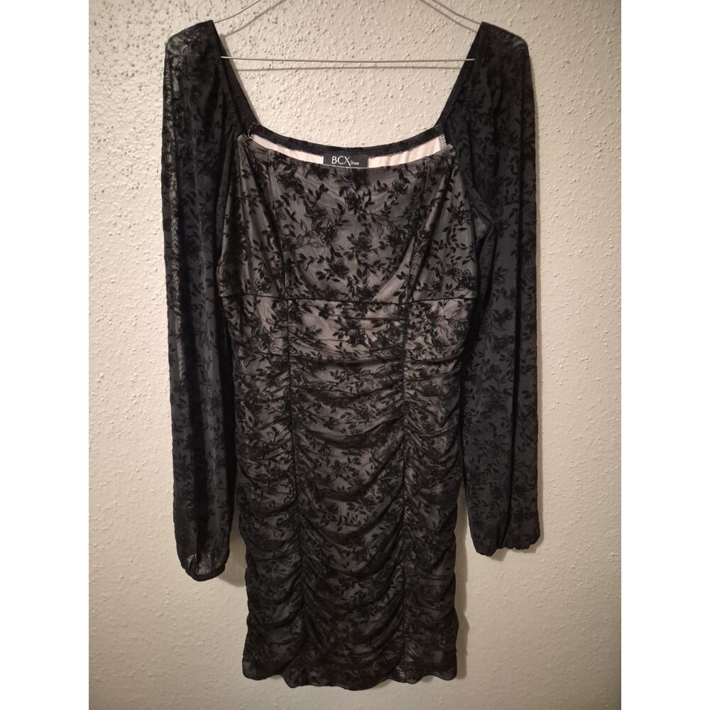 Y2k BCX Dress M Velvet Burnout Mesh Ruched 90's Dark Romantic Goblin Witchy